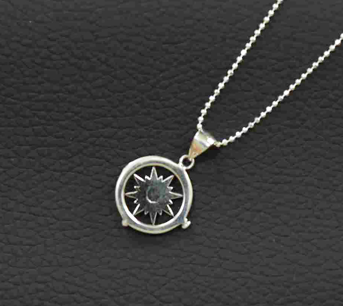 Sterling Silver Compass Pendant with Dazzling Blue Opal on Italian Ball Chain