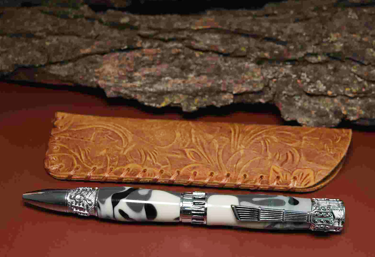 Handcrafted White & Grey Camouflage Acrylic Music Theme Twist Pen with Chrome Finish – Made in USA
