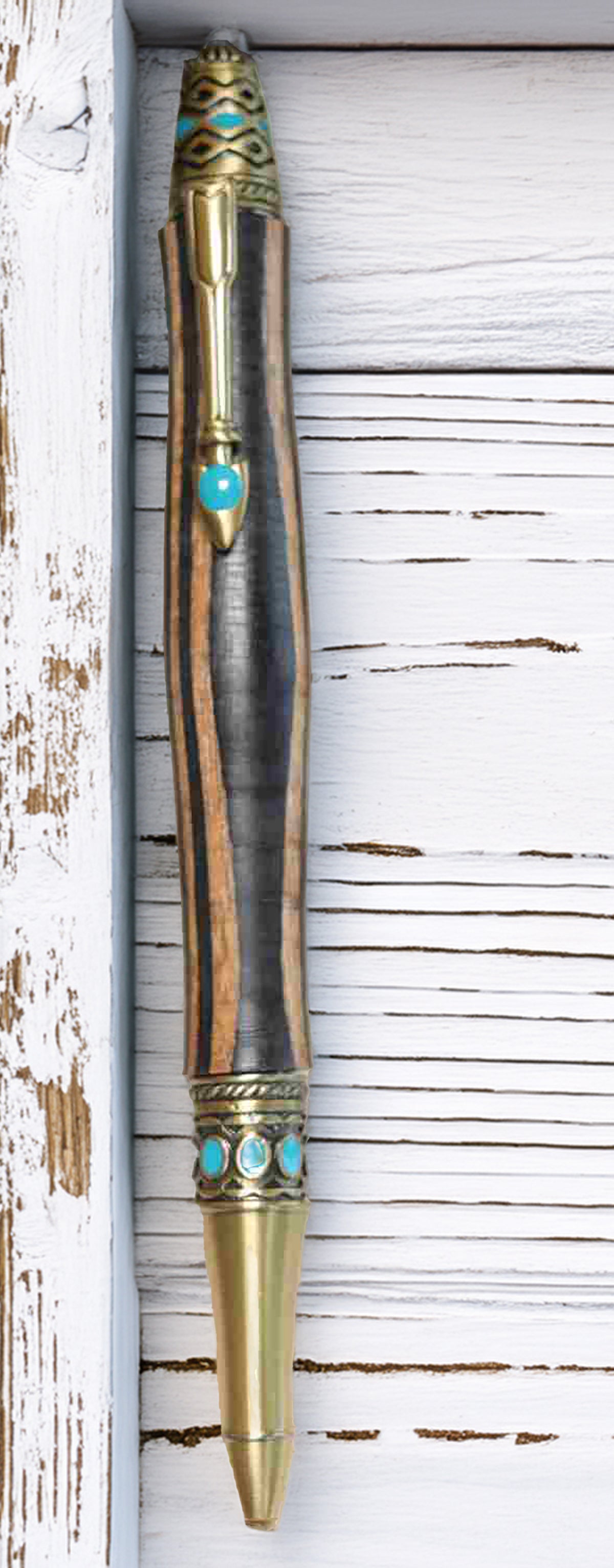 Handcrafted Bohemian Wood Pen – Rustic Brown Grain Wood Twist Pen with Pewter Hardware – USA Artisan