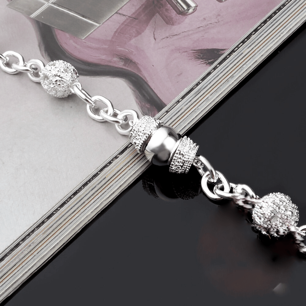 Sterling Silver Bracelet With Florentine And High Polish Ball- Toggle Clasp