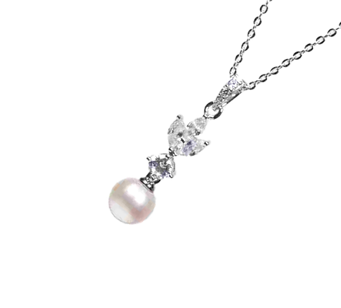 Eternal Grace Sterling Silver Freshwater Pearl Pendant with Sparkling Marquise and Round CZ Accents