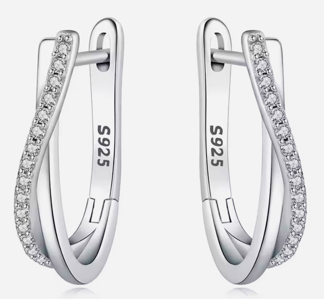 Eternal Spark Sterling Silver Duo Twist Oval Hoop Earrings