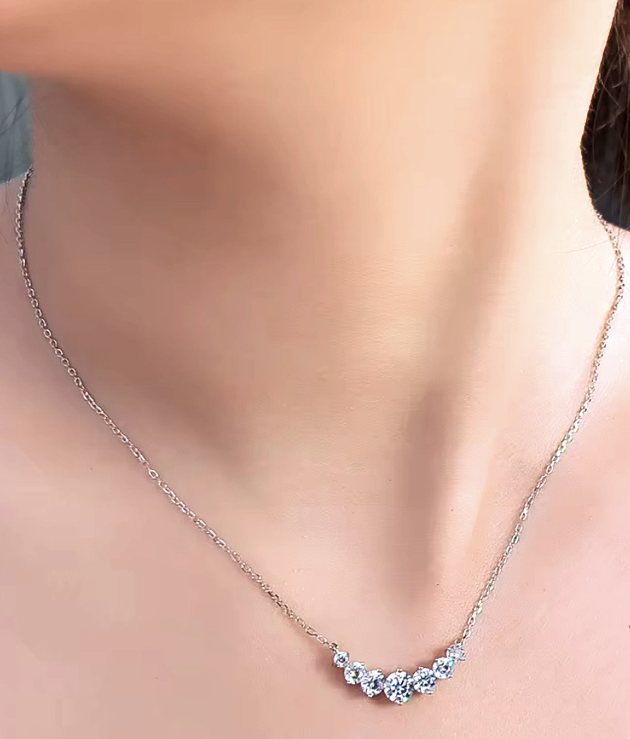 Everlasting Smile Sterling Silver CZ Necklace with Graduated Sparkle of Seven Brilliant Cut Stones