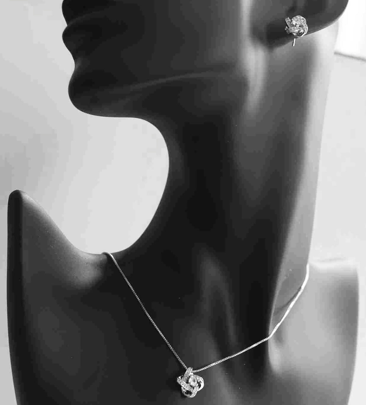 Forever Knot — 925 Sterling Silver CZ Pendant and Earrings Set