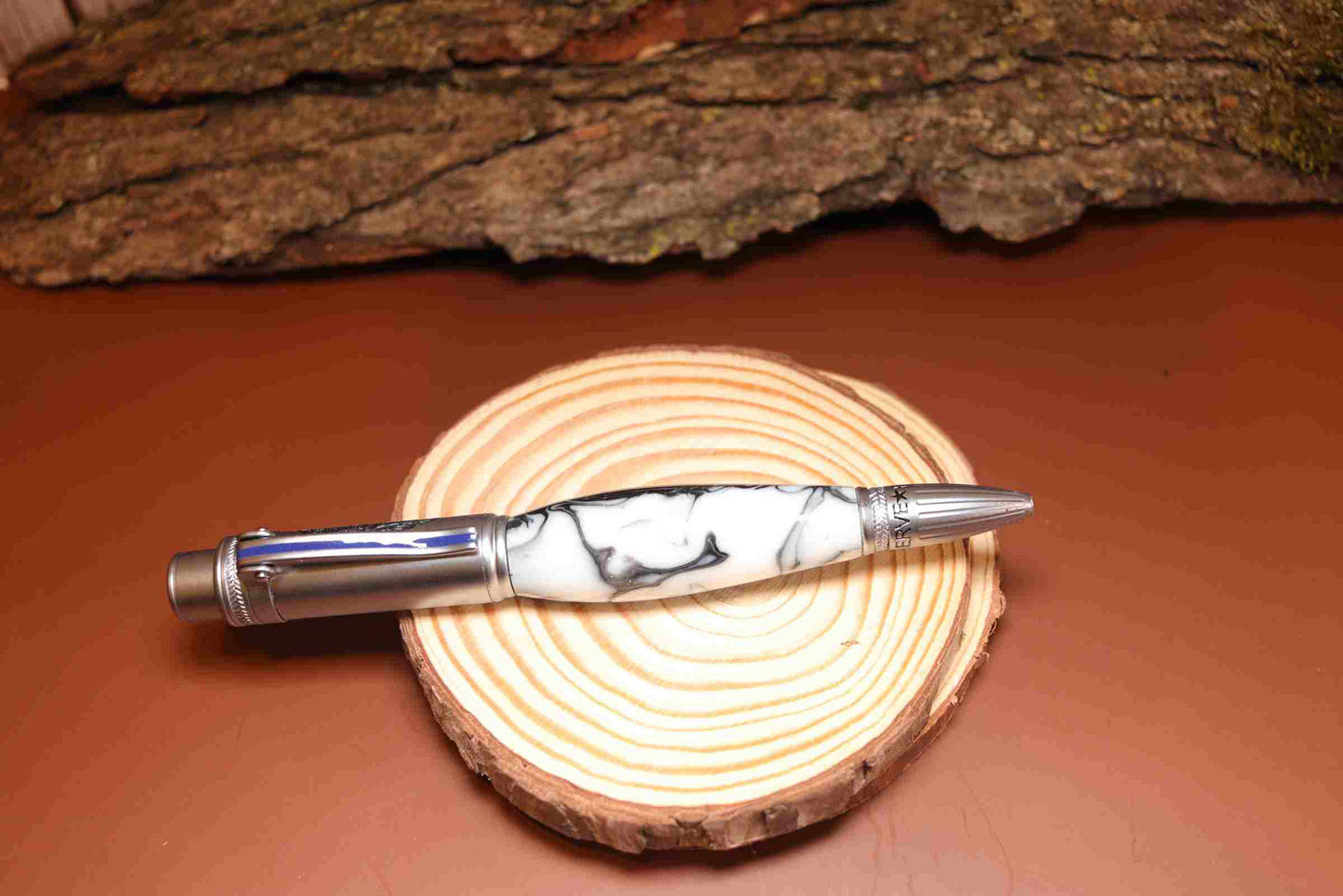 Handcrafted White and Black Acrylic Police Theme Click Pen with Matte Chrome Hardware – Unique Gift for Law Enforcement and First Responders