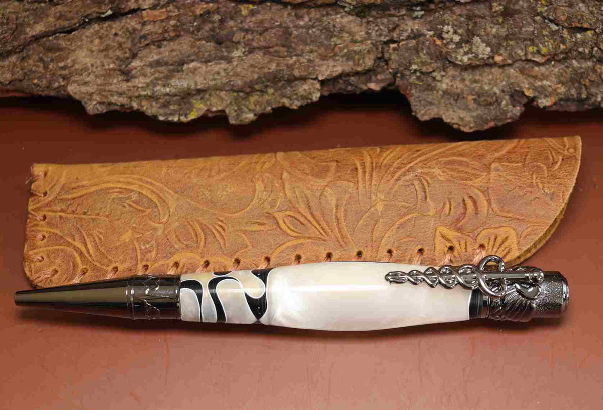 Handcrafted White and Black Acrylic Caduceus Medical Symbol Twist Pen with Gun Metal Hardware – Unique Gift for Healthcare Professionals