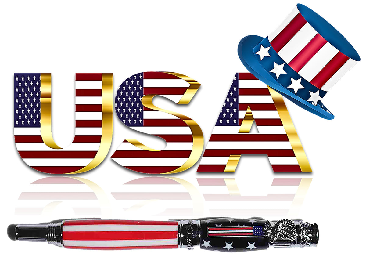 Handcrafted American Flag Rollerball Pen – Patriotic Acrylic Pen with Chrome Hardware – Made in USA