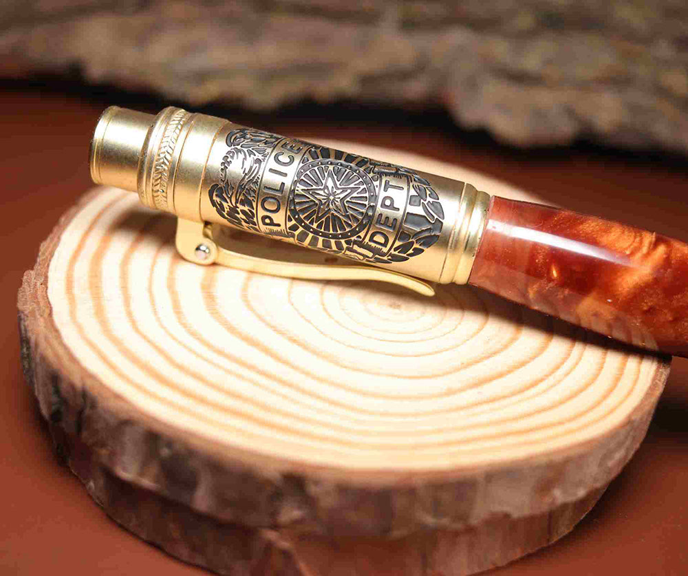 Handcrafted Copper Color Acrylic Police Theme Click Pen with Matte Golden Hardware – Unique Gift for Law Enforcement and First Responders