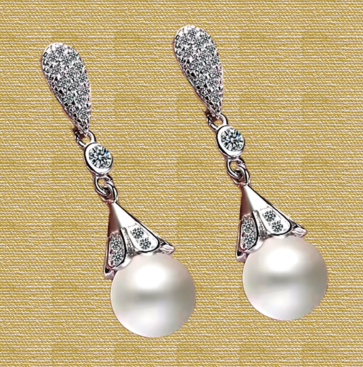 Pure Grace Sterling Silver Freshwater Pearl Dangle Earrings with CZ Sparkle