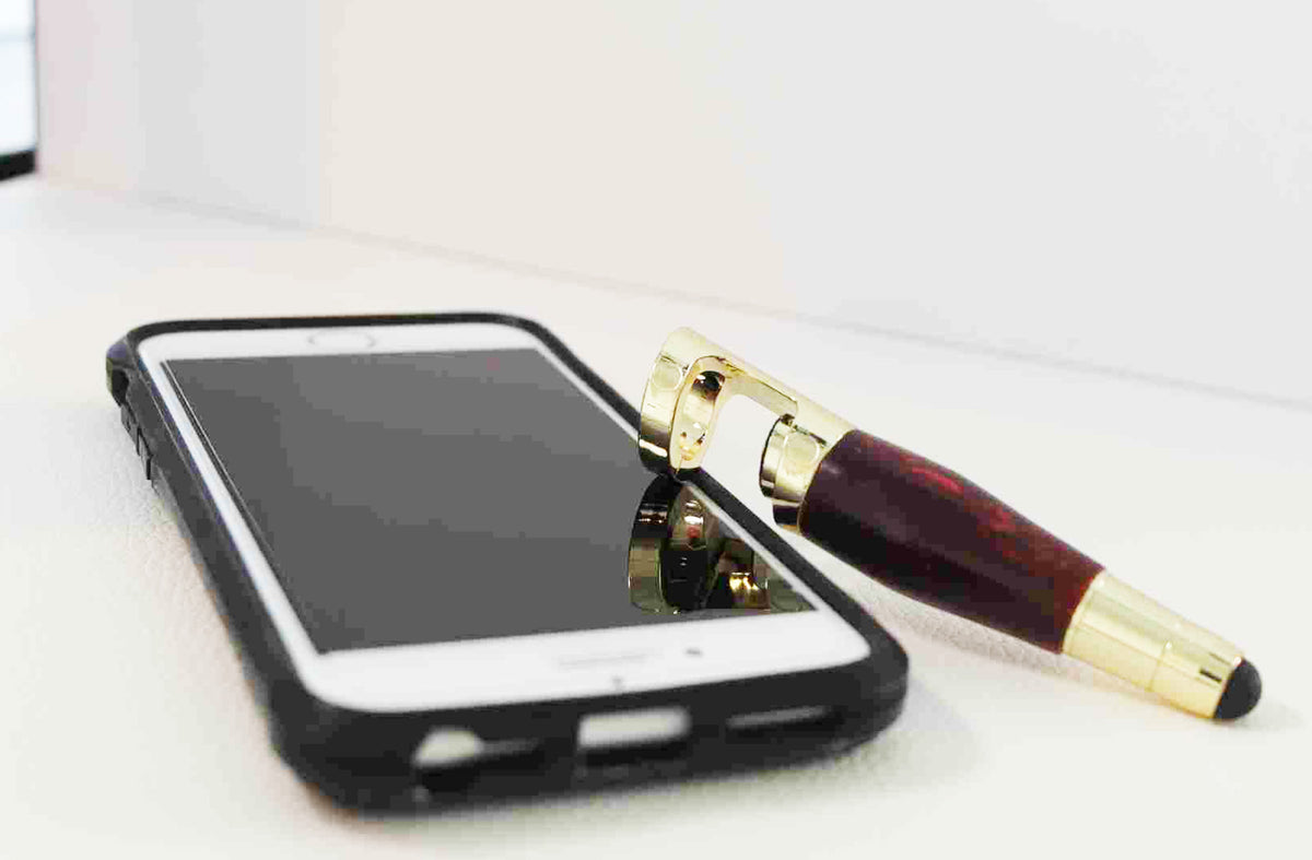 Handcrafted Smartphone Copper Color Acrylic Stand and Stylus — Accented with Golden Trimming