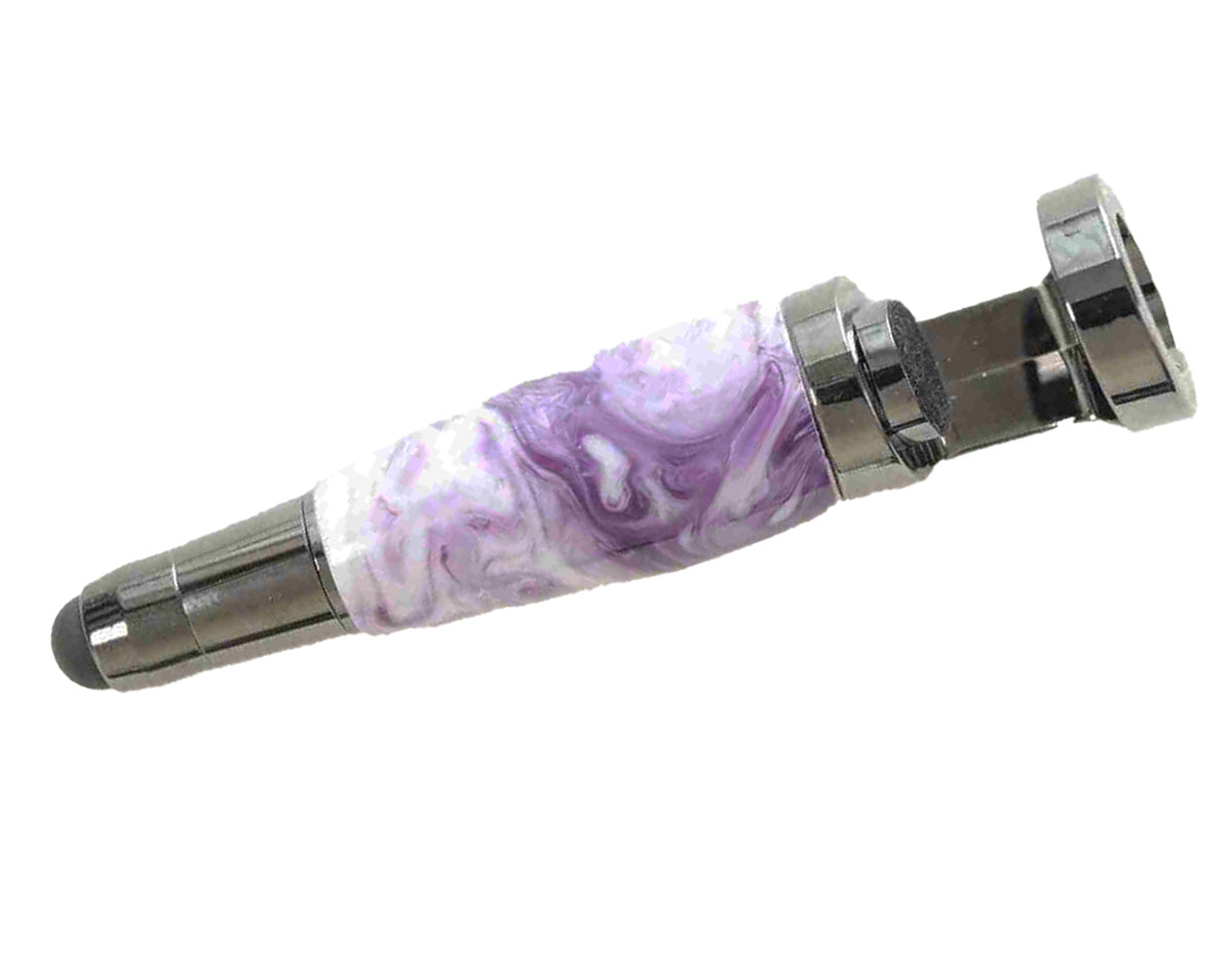 Adjustable Purple and White Acrylic Smartphone Stand with Stylus – Handmade in USA