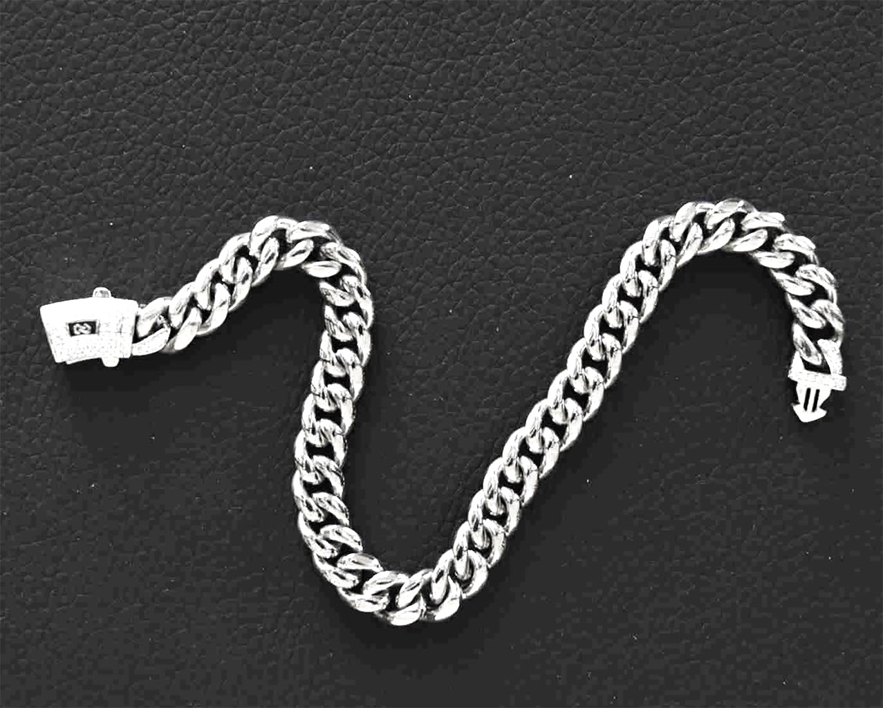 Stainless Steel 8mm Cuban Link Miami Style Bracelet with CZ Slide Safety Clasp