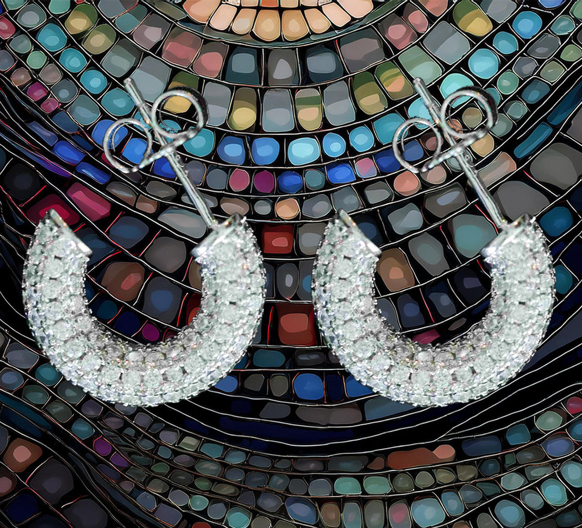 Sterling Silver 15mm Demi Hoop Earrings – Pave CZ Setting Classy & Elegant Sparkling Hoops for Women