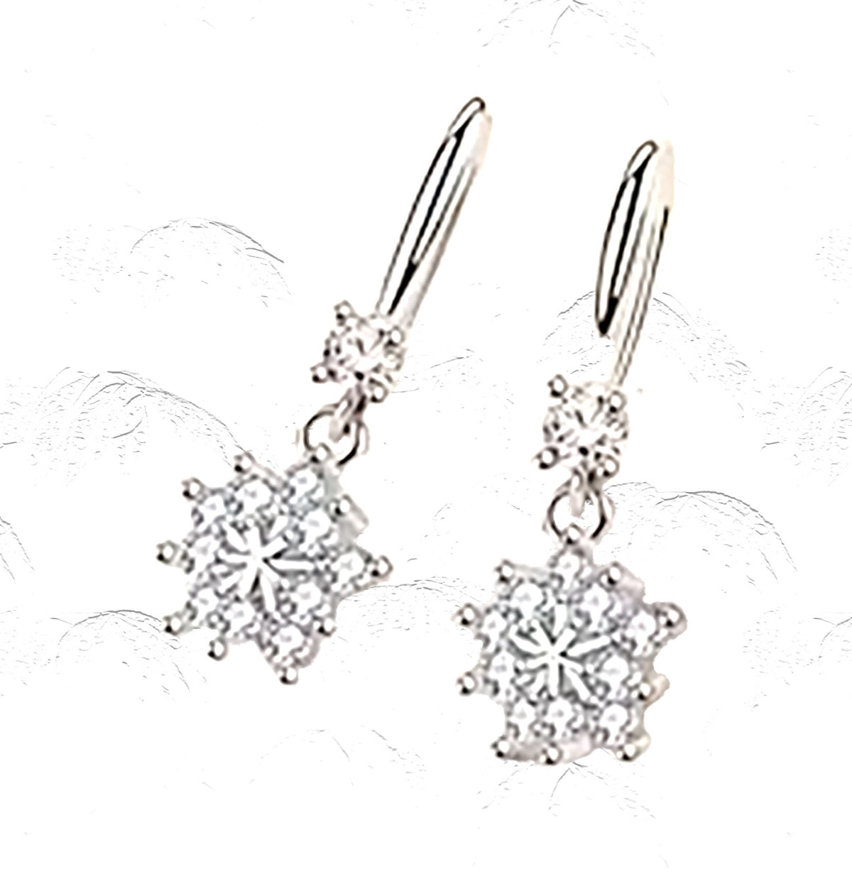 Sterling Silver Geometric Designed Cluster Dangle Round CZ Earrings