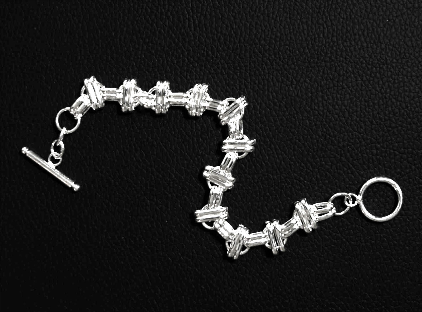 Sterling Silver Interlinked Grace Double Bar and Spaced Circles Bracelet with Toggle Clasp