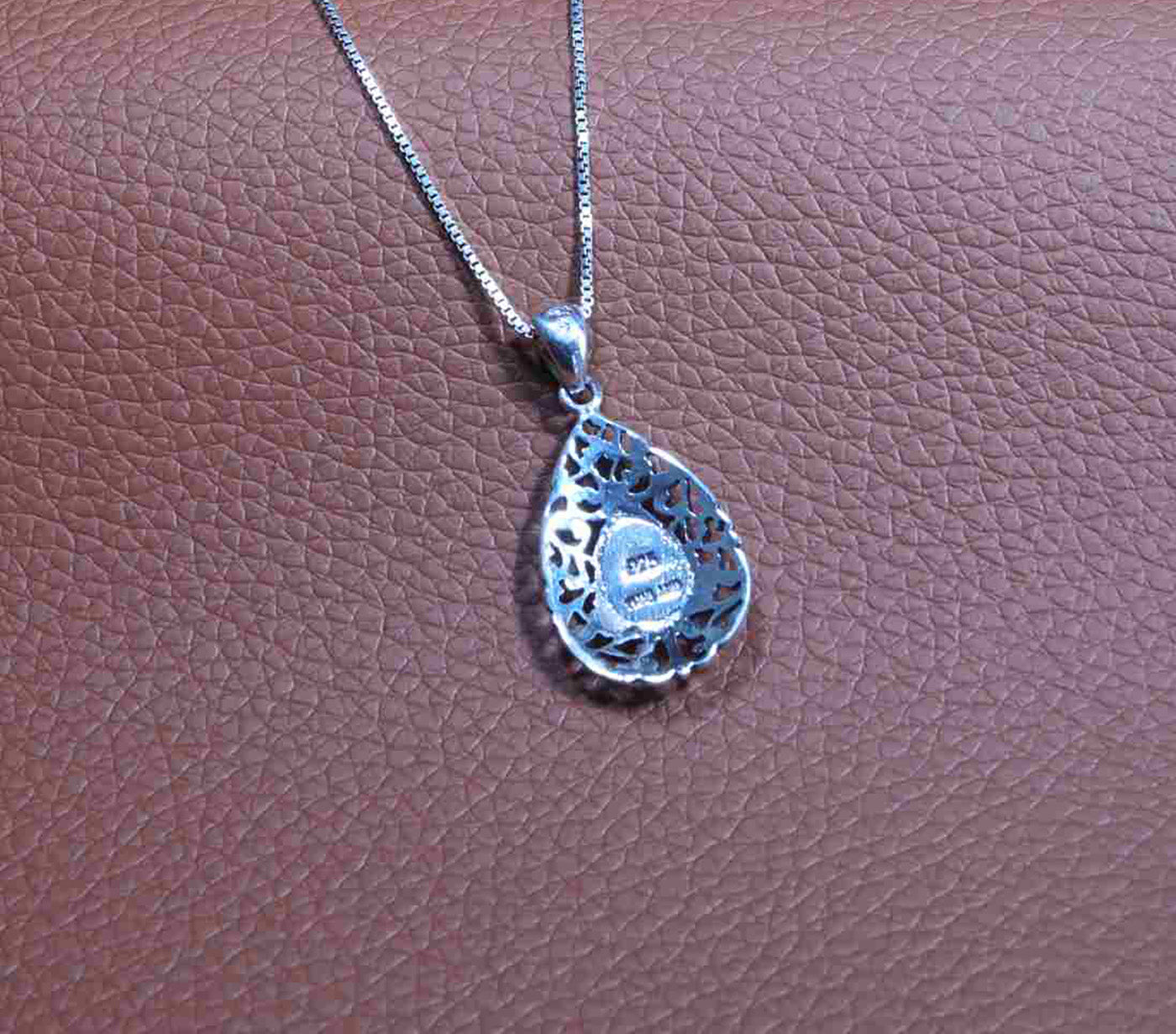 Sterling Silver Vintage Teardrop Pendant with Synthetic Pear-Shaped Opal on Italian Box Chain