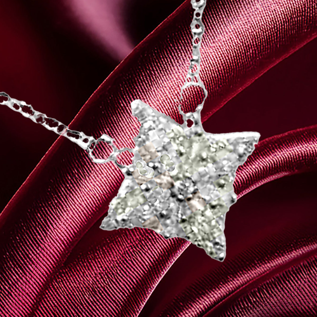 Sterling Silver Square Geometric Designed Round and Baguette CZ Pendant