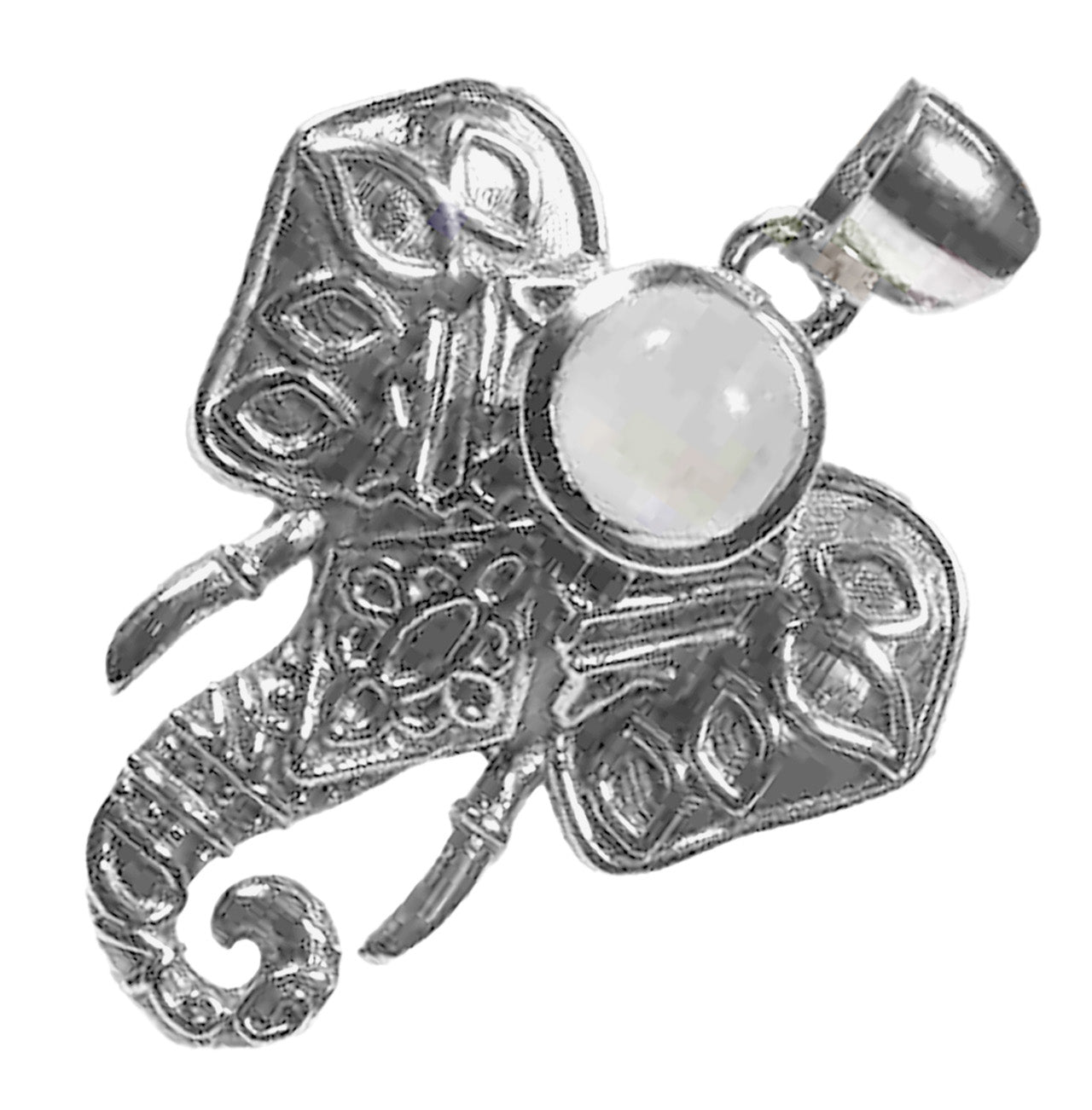Trunk of Wisdom - Elegant sterling silver elephant pendant with moonstone accent