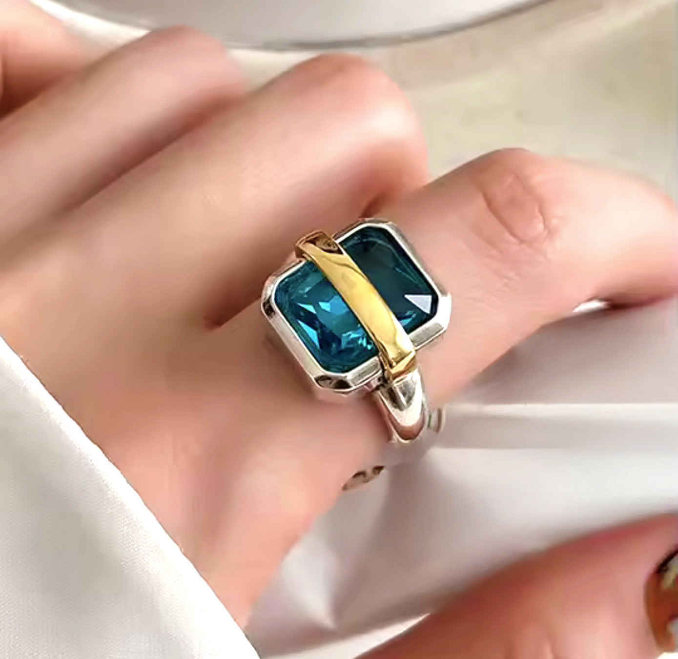 Wrapped in You Sterling Silver Two-Tone Sapphire Blue Adjustable Ring