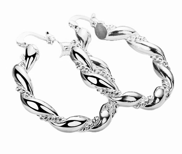 Stunning 38mm Round Twisted Hoop Earrings with Elegant Florentine & High Polish Detailing