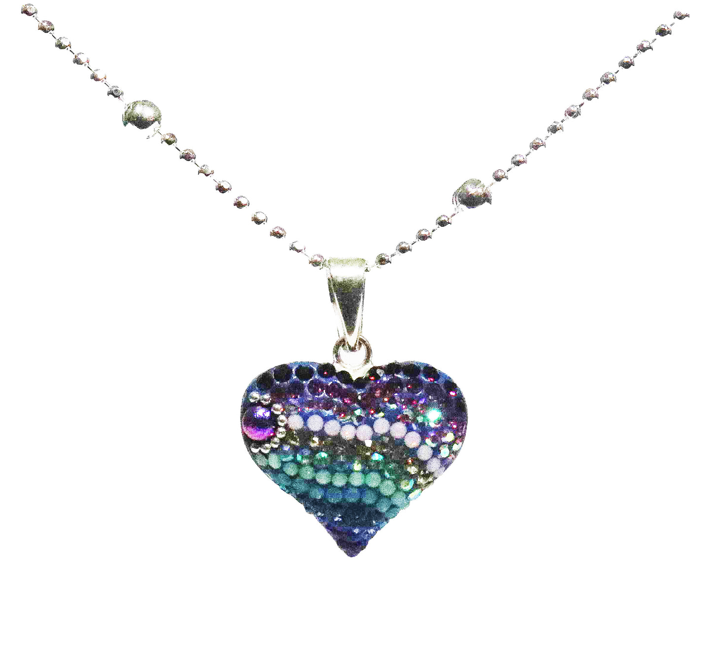 Sparkling Spectrum Rainbow Heart Sterling Silver Necklace with Synthetic Stones.