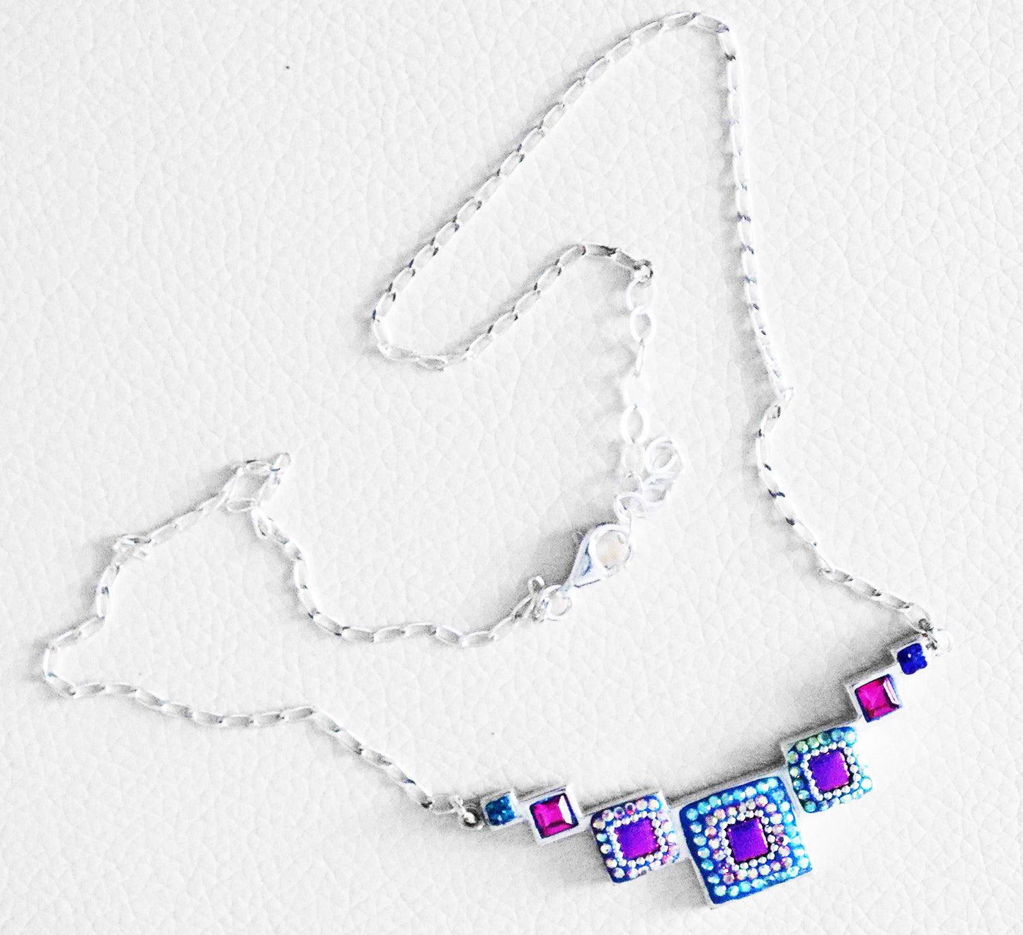 Sparkling Symphony Multi-Synthetic Gemstone Sterling Silver Necklace with various Graduated Sizes of Square Blocks