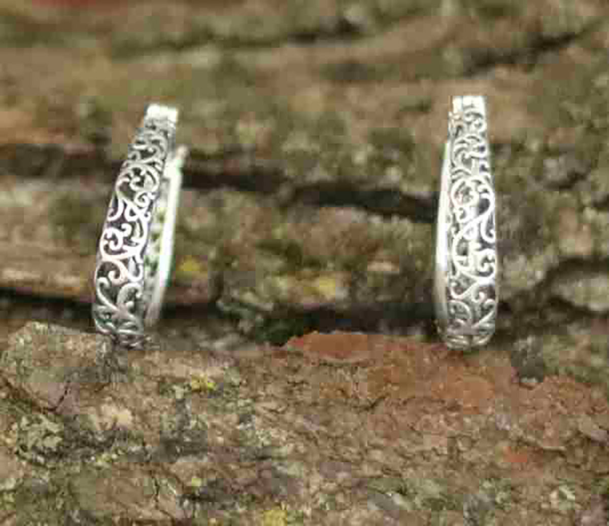 Eternal Grace Sterling Silver 18Kt Gold and White Gold-Plated Intricate Hoop Earrings - Silver