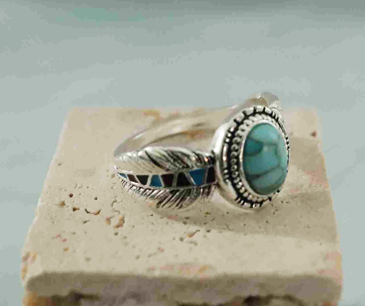 Turquoise Elegance- Sterling Serenity Oval Shape Ring