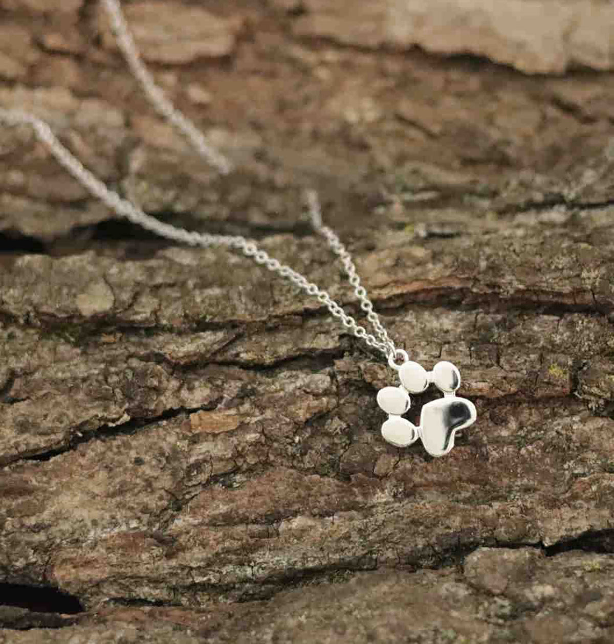 Sterling Silver Intricate Paw Print Pendant 18 inches