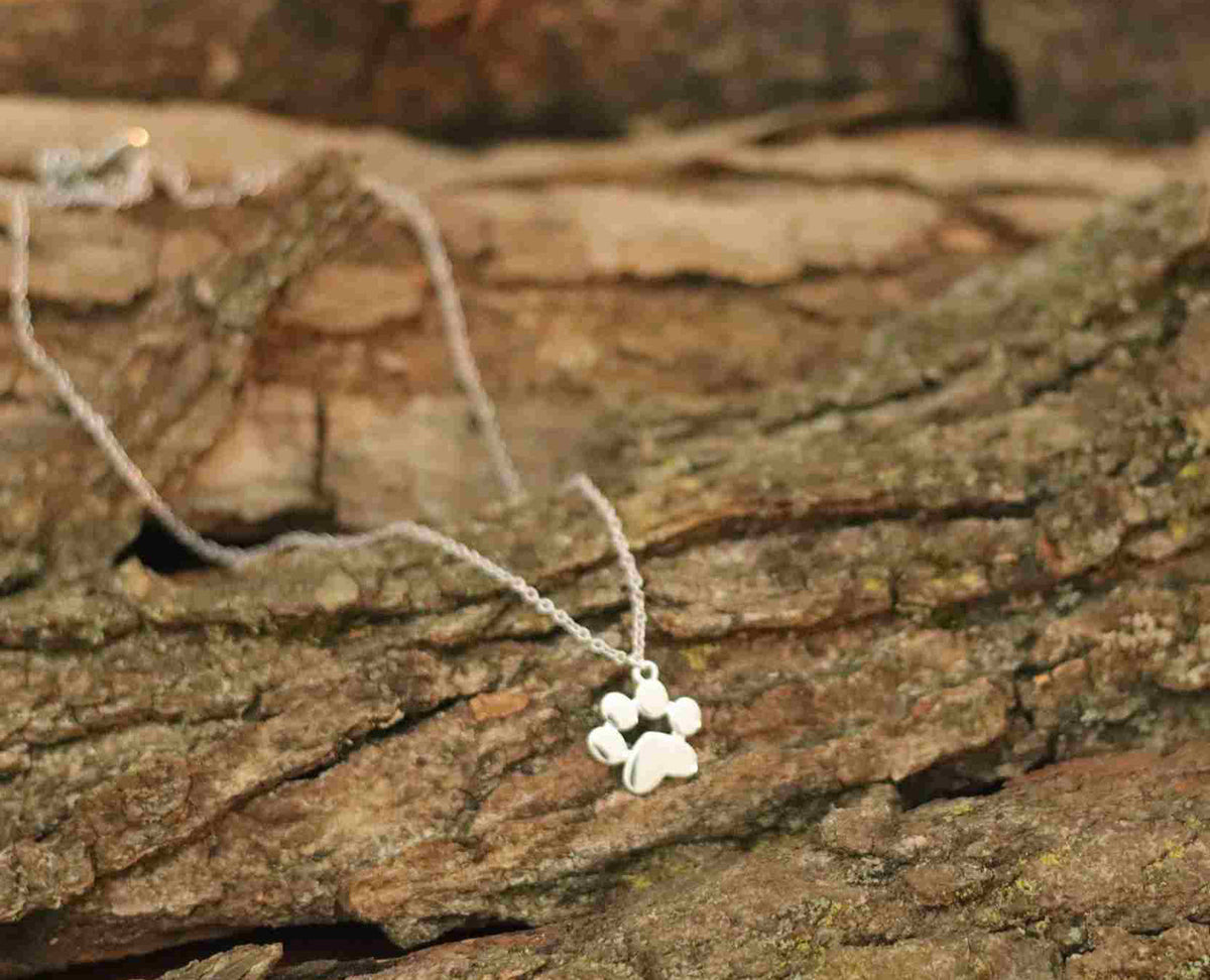 Sterling Silver Intricate Paw Print Pendant 18"