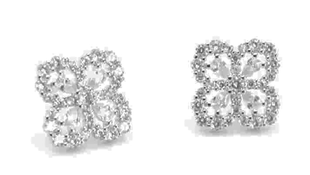 Elegant Sterling Silver Four Flower CZ Stud Earrings – Delicate Floral Design Jewelry for Women