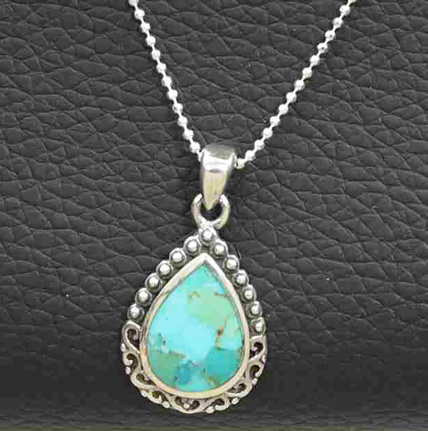 Sophisticated Aqua Blue Pear-Shaped Sterling Silver Vintage Pendant on Diamond-Cut Italian Ball Chain