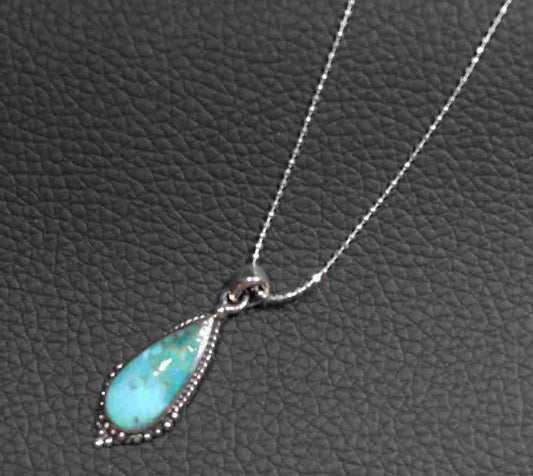 Elegant Sterling Silver Pear-Shaped Aqua Blue Stone Pendant with Vintage Design on Striking Italian Diamond-Cut Ball Chain