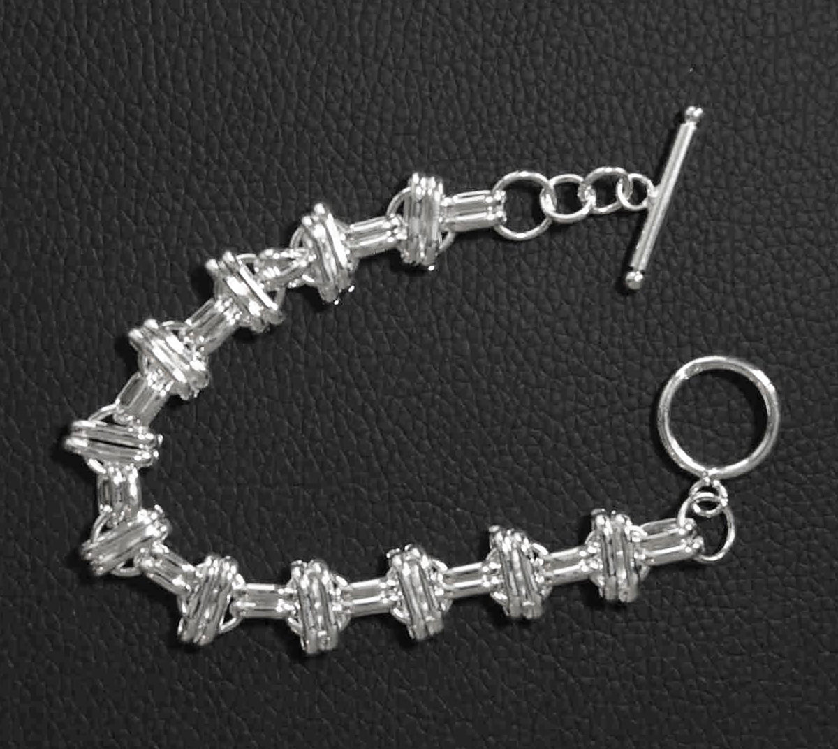 Sterling Silver Interlinked Grace Double Bar and Spaced Circles Bracelet with Toggle Clasp
