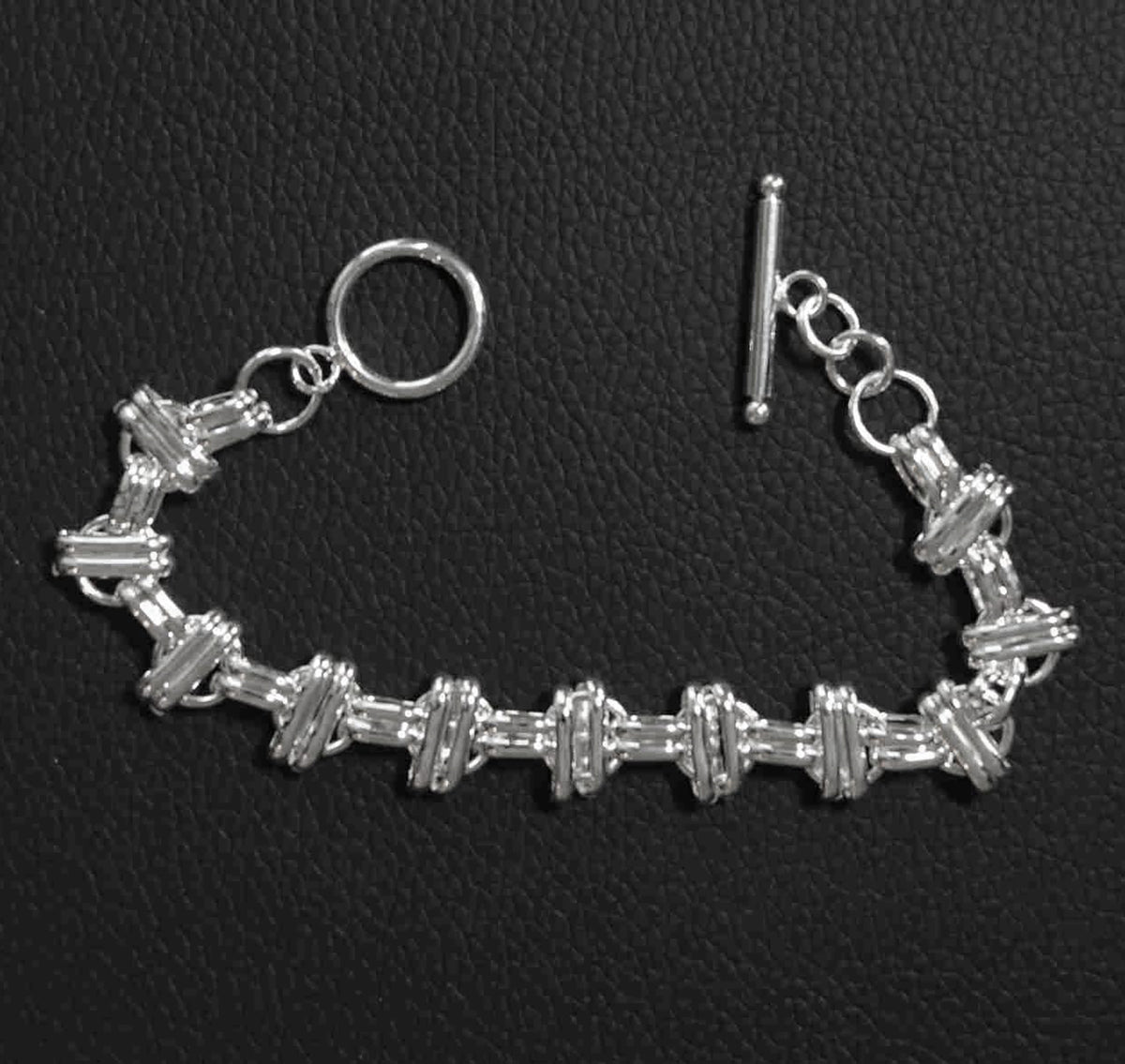 Sterling Silver Interlinked Grace Double Bar and Spaced Circles Bracelet with Toggle Clasp