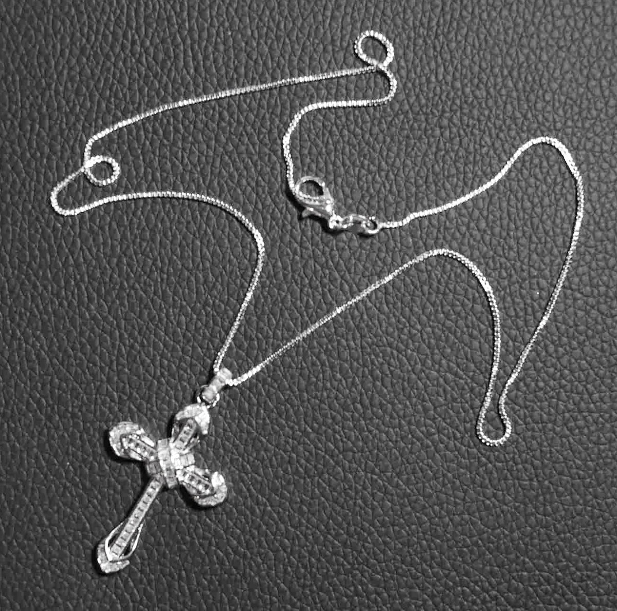Timeless Sterling Silver Cross Pendant with Round and Baguette CZ- on Box Chain
