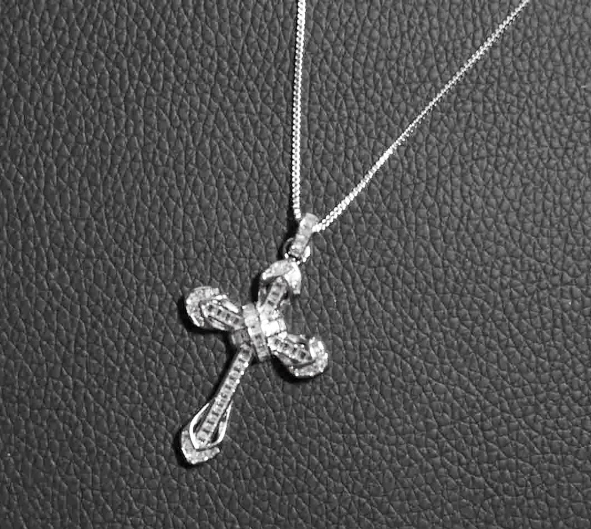 Timeless Sterling Silver Cross Pendant with Round and Baguette CZ- on Box Chain