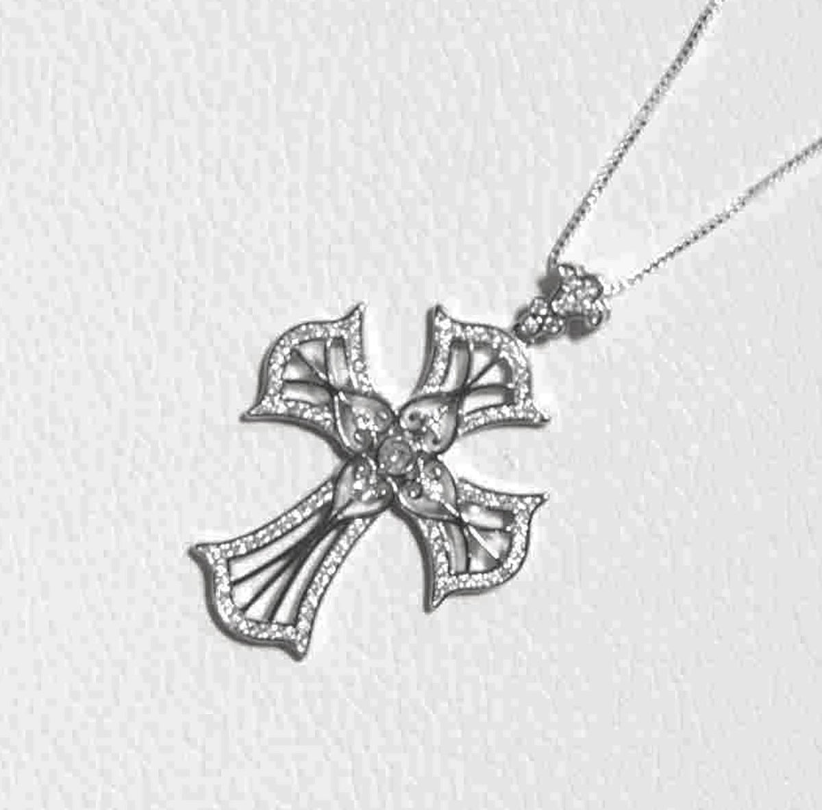 Timeless Sterling Silver Vintage Cross Pendant with Round CZ Stones on Box Chain — Faith Necklace