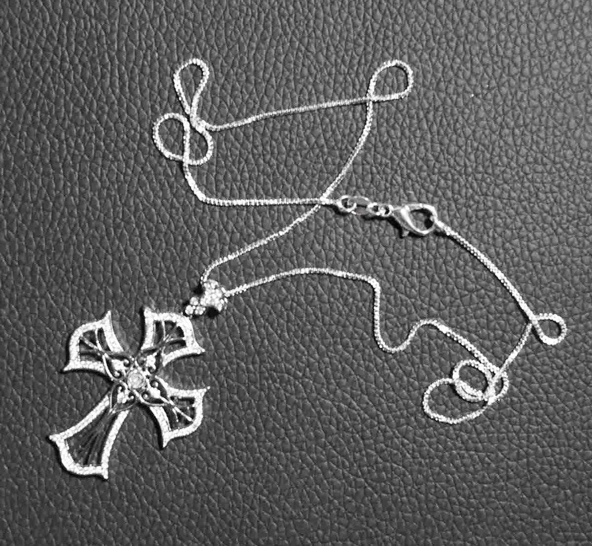 Timeless Sterling Silver Vintage Cross Pendant with Round CZ Stones on Box Chain — Faith Necklace