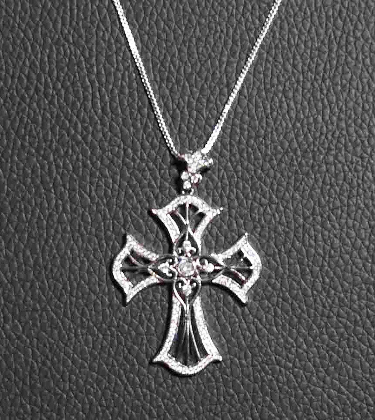 Timeless Sterling Silver Vintage Cross Pendant with Round CZ Stones on Box Chain — Faith Necklace