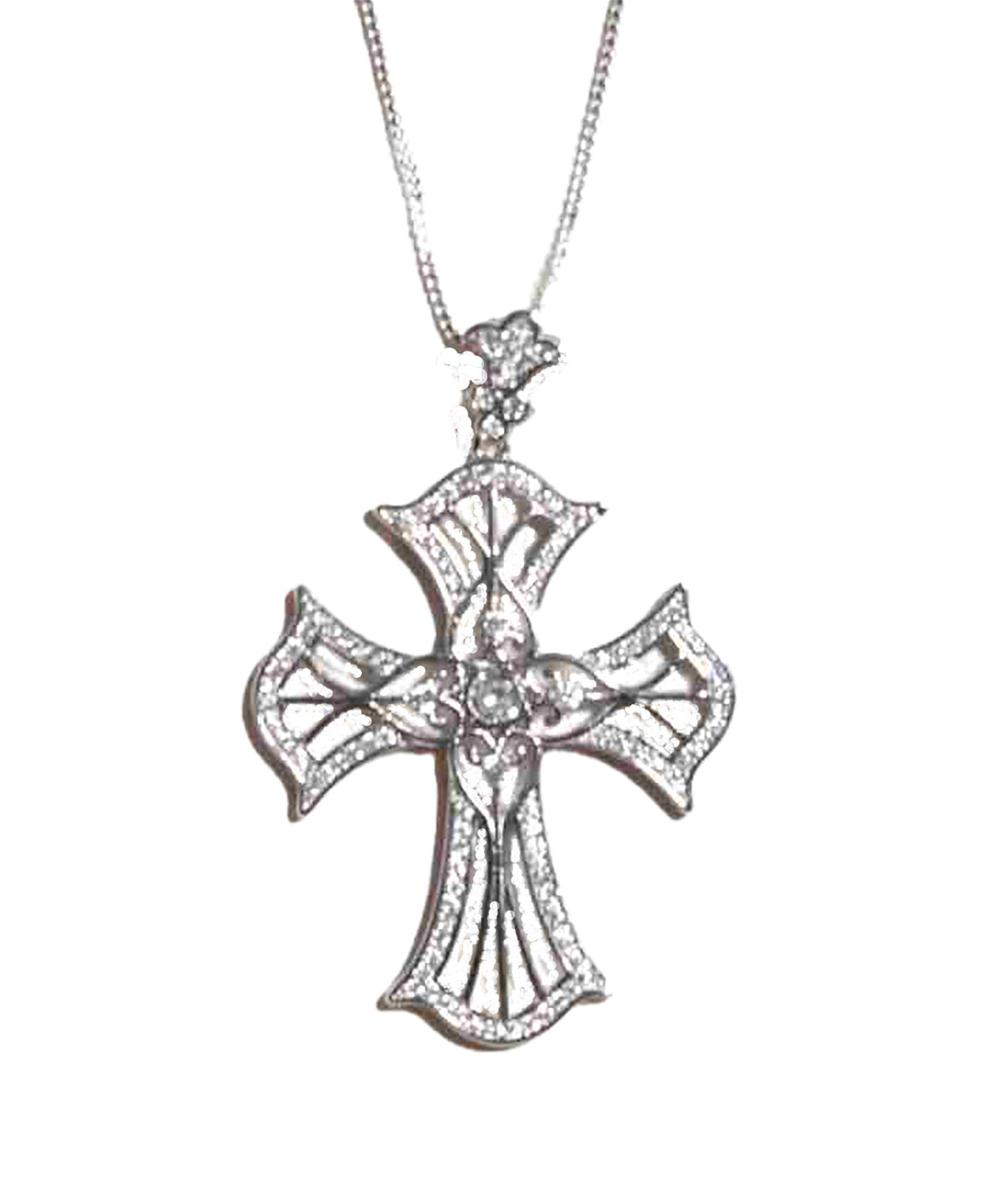 Timeless Sterling Silver Vintage Cross Pendant with Round CZ Stones on Box Chain — Faith Necklace