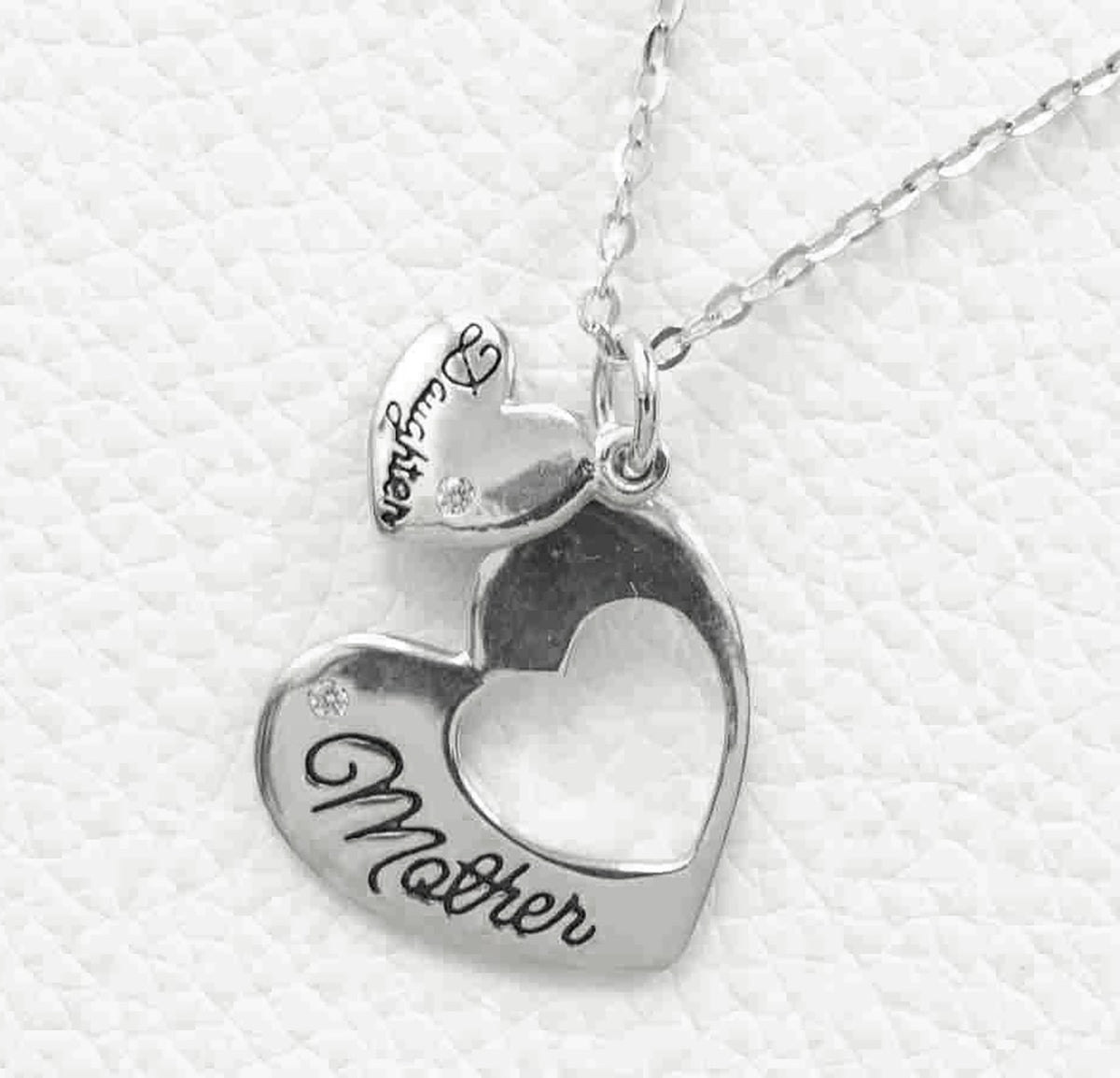 Elegant Sterling Silver Pendant with Mother and Daughter Hearts on 18" Curb Chain