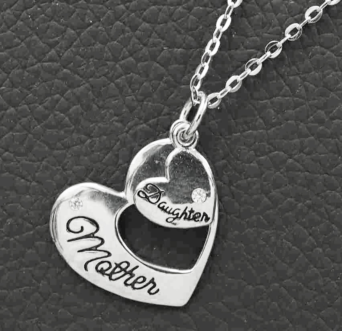 Elegant Sterling Silver Pendant with Mother and Daughter Hearts on 18" Curb Chain