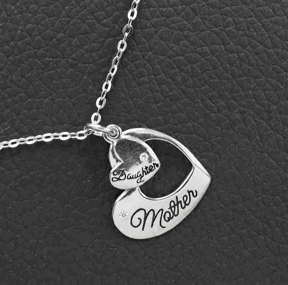 Elegant Sterling Silver Pendant with Mother and Daughter Hearts on 18" Curb Chain