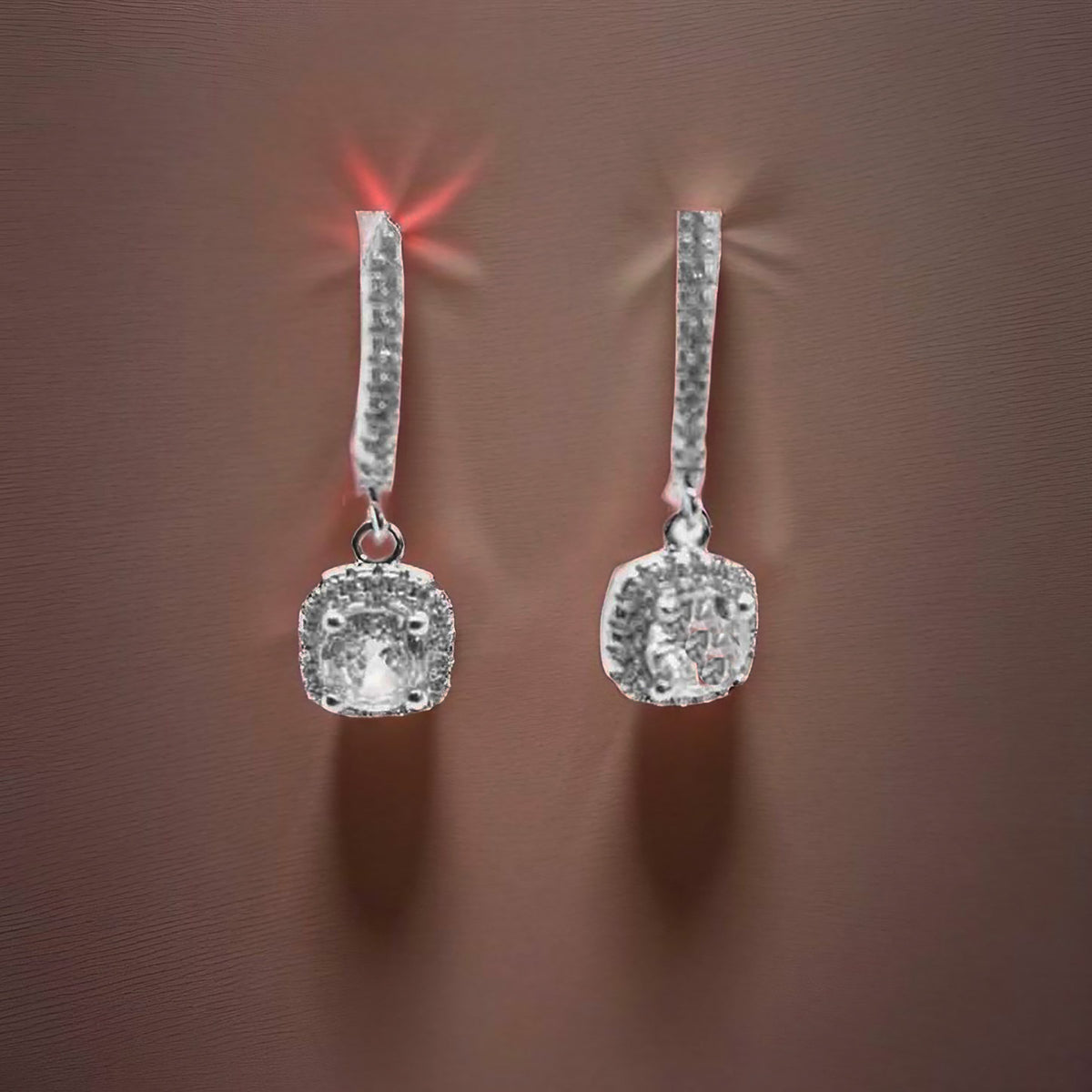 925 Sterling Silver Round CZ Dangle Earrings — Cushion Frame Sparkle and Hypoallergenic