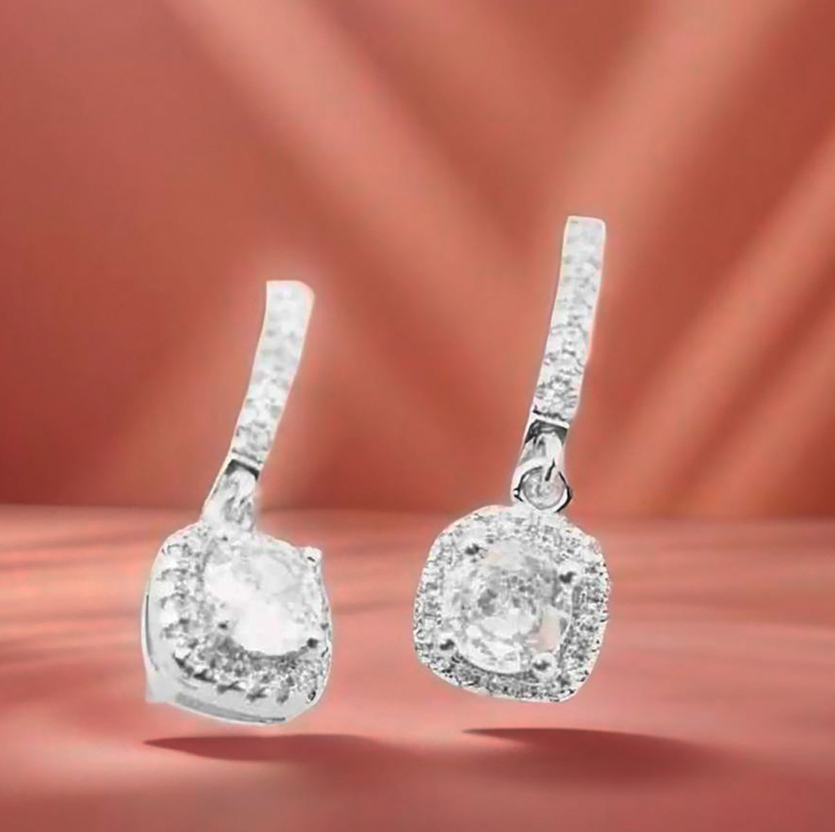 925 Sterling Silver Round CZ Dangle Earrings — Cushion Frame Sparkle and Hypoallergenic