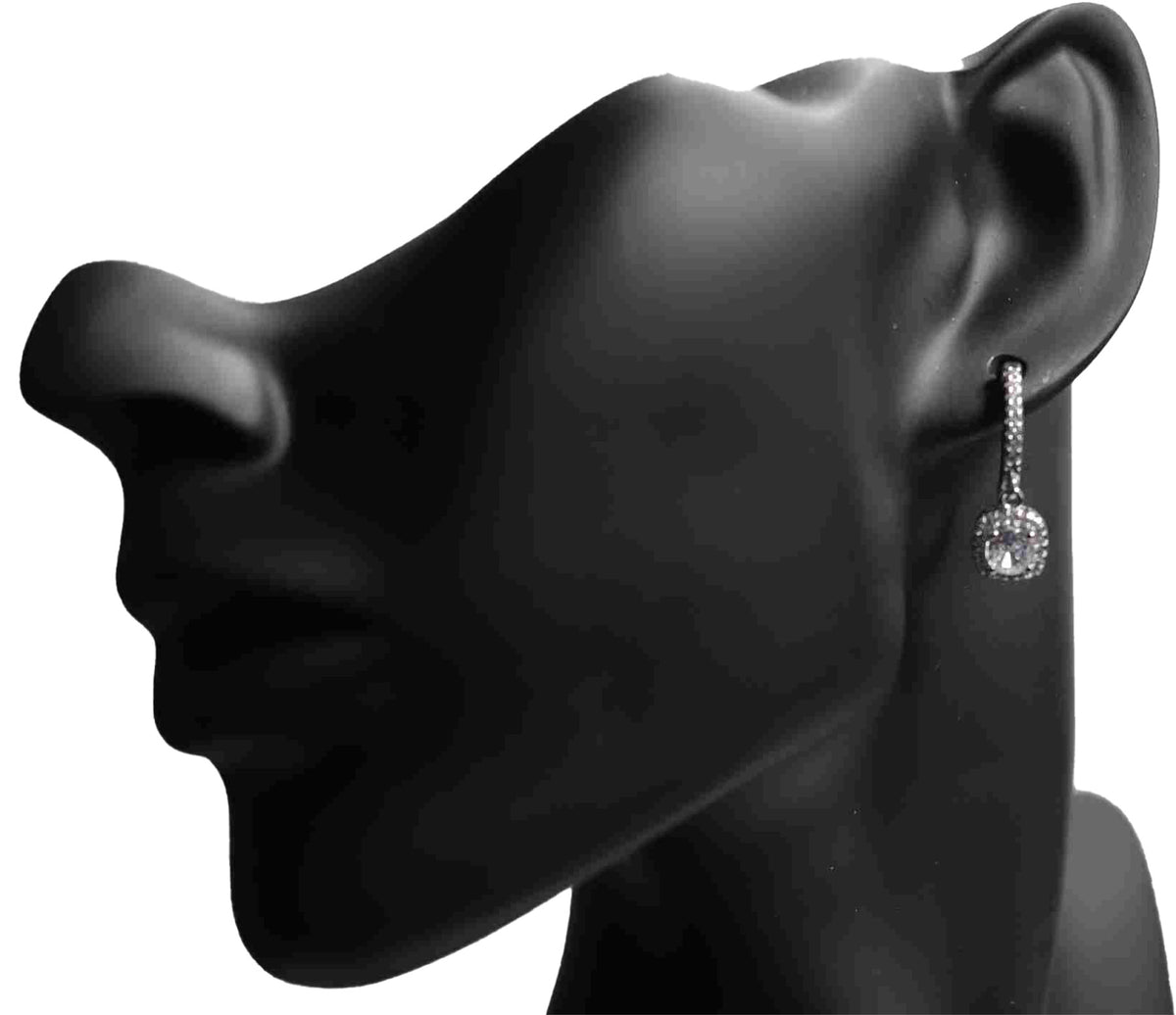 925 Sterling Silver Round CZ Dangle Earrings — Cushion Frame Sparkle and Hypoallergenic