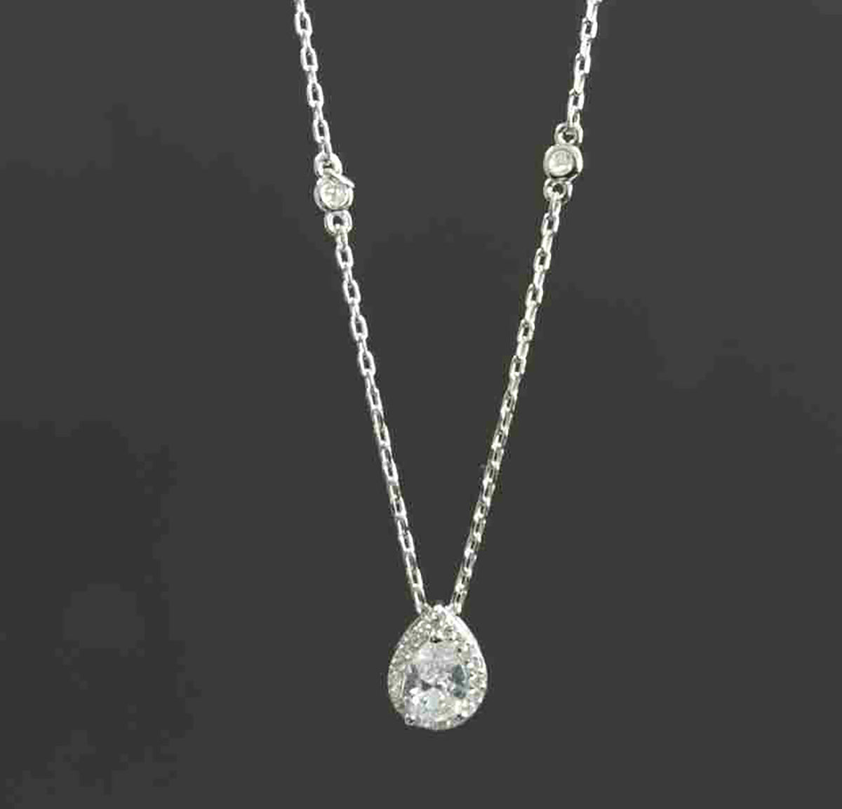 Sterling Silver Pear Shaped CZ with Two Round CZ Adorned on 18" Dainty Link Chain and Pear Shaped Earring Set