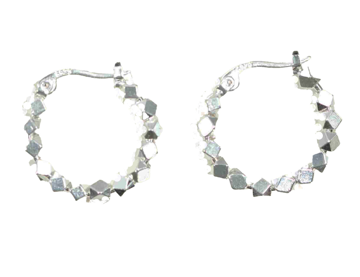 Exquisitely Designed Sterling Silver 20mm Round Hoop Earrings with Sparking Cubic Shaped Beads