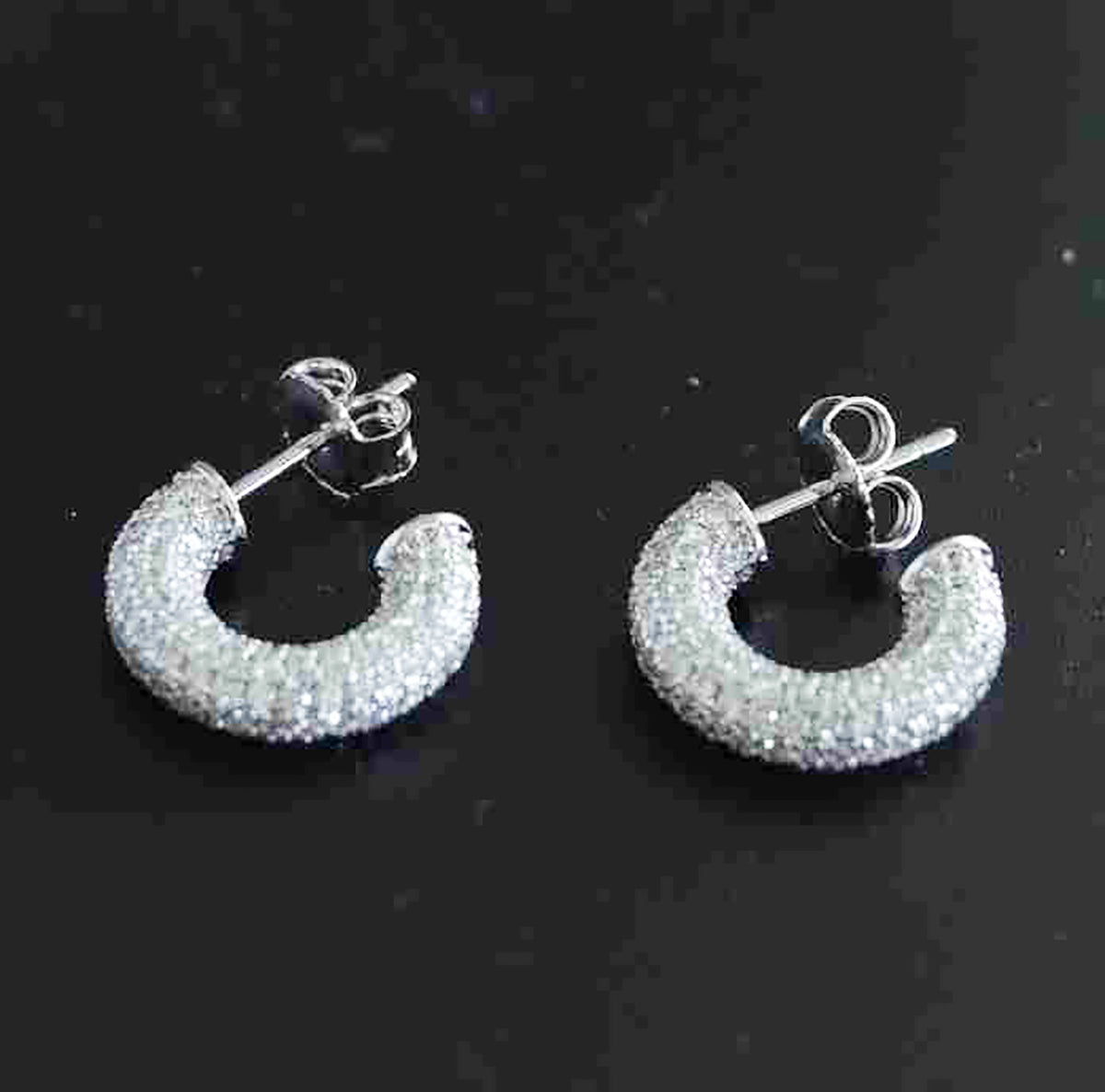 Sterling Silver 15mm Demi Hoop Earrings – Pave CZ Setting Classy & Elegant Sparkling Hoops for Women